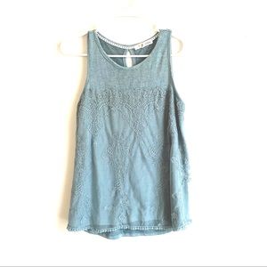 Rewind Light Teal Knit Lace Overlay Tank